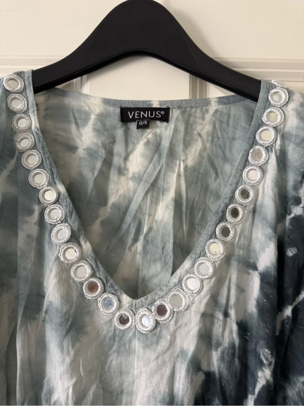 Venus Black & White Tie-Dye V-Neck Cotton Cover-Up Top One Size Fits All